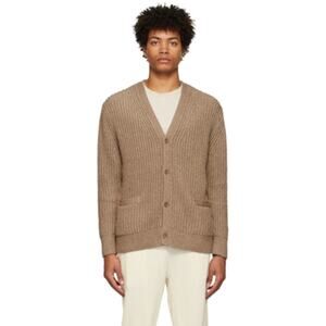 THEORY Mars Ribbed Cotton Blend Cardigan Mens XXL Tan V Neck Chunky Knit